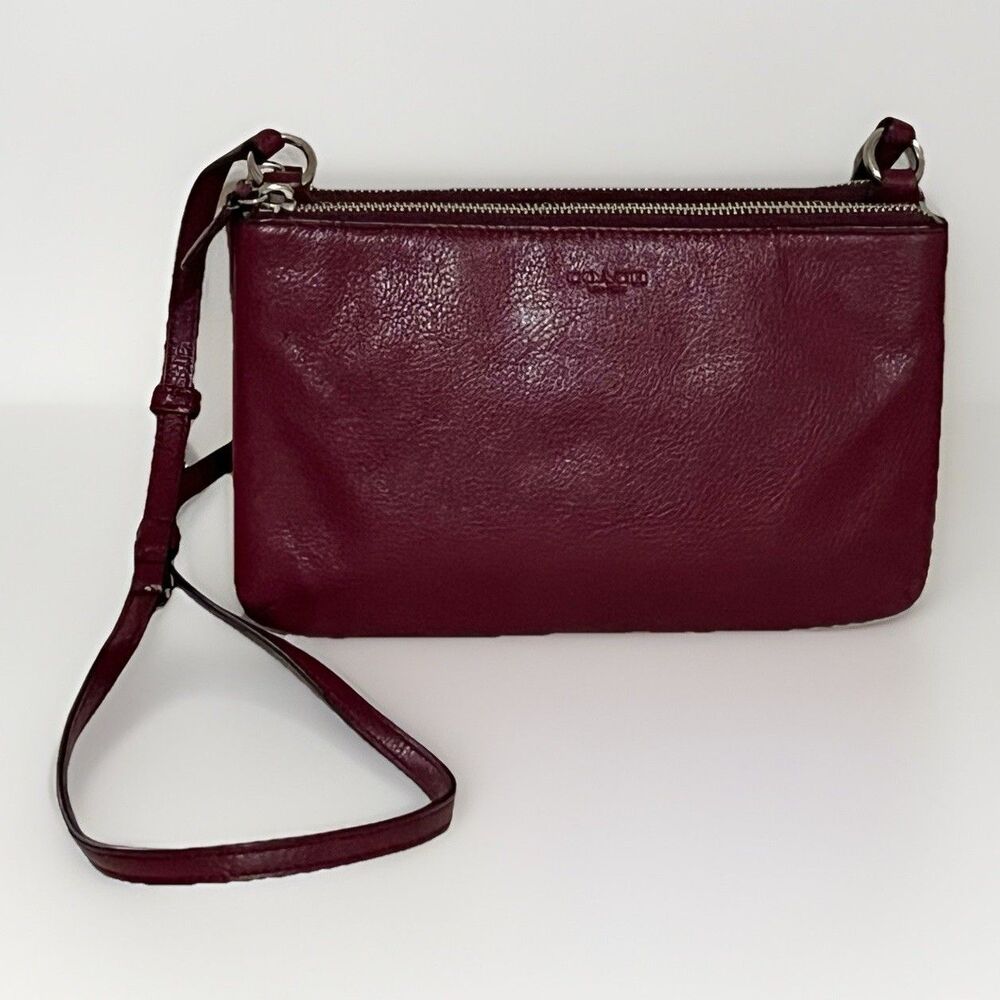 Coach Lyla Park Leather Crossbody Purse Double Gusset Burgundy Red #F51682